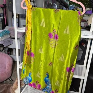 Vibrant Hand Made Green/Brown Peacock Print (Reversible) Wrap Pants